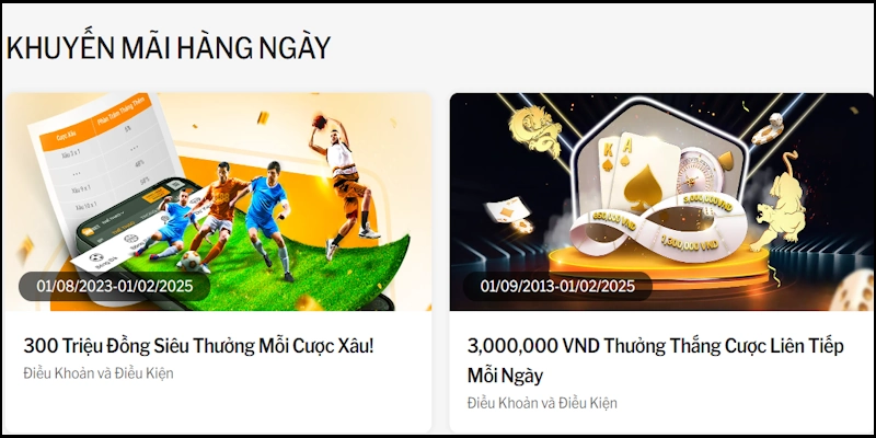Ưu đãi hàng ngày với giá trị giải thưởng cực cao.